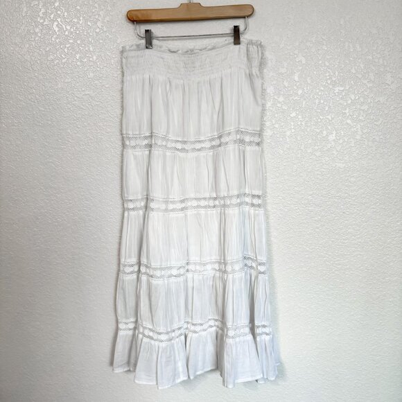 J Gee White Cotton Maxi Skirt Lined Lace Cottagecore Gypsy Peasant Boho Coquette - Picture 1 of 7